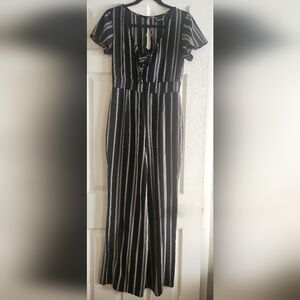 Chic Black and White Striped Jumpsuit
